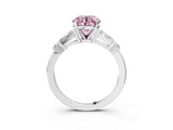 White gold Fancy Pink Round  Cut Diamond Ring with Baguette Side Stones, Channel Set Band, and Four-Prong Setting_15