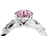 White gold Fancy Pink Round  Cut Diamond Ring with Baguette Side Stones, Channel Set Band, and Four-Prong Setting_16