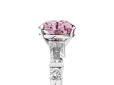 White gold Fancy Pink Round  Cut Diamond Ring with Baguette Side Stones, Channel Set Band, and Four-Prong Setting_17