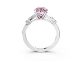 White gold Fancy Pink Round  Cut Diamond Ring with Baguette Side Stones, Channel Set Band, and Four-Prong Setting_3