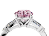 White gold Fancy Pink Round  Cut Diamond Ring with Baguette Side Stones, Channel Set Band, and Four-Prong Setting_4