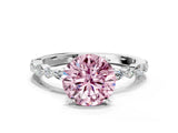 White gold Fancy Pink Round Cut Diamond Ring with Marquise and Round  Side Stones and Four-Prong Setting_53