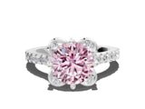 White gold Fancy Pink Round Cut Diamond Ring with Pavé Band and Floral Prong Setting_39