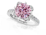 White gold Fancy Pink Round Cut Diamond Ring with Pavé Band and Floral Prong Setting_40