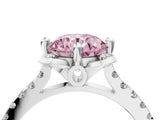 White gold Fancy Pink Round Cut Diamond Ring with Pavé Band and Floral Prong Setting_43