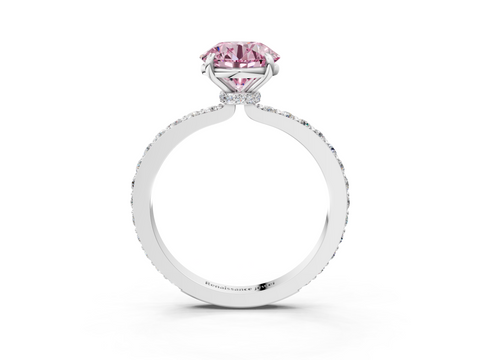 White gold Fancy Pink Round  Cut Diamond Ring with Pavé Band and Four-Prong Setting_3