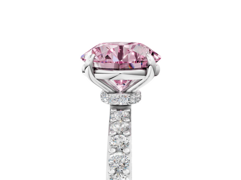White gold Fancy Pink Round  Cut Diamond Ring with Pavé Band and Four-Prong Setting_5