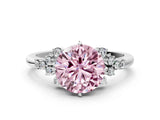 White gold Fancy Pink Round Cut Diamond Ring with Side Stones and Four-Prong Setting_65