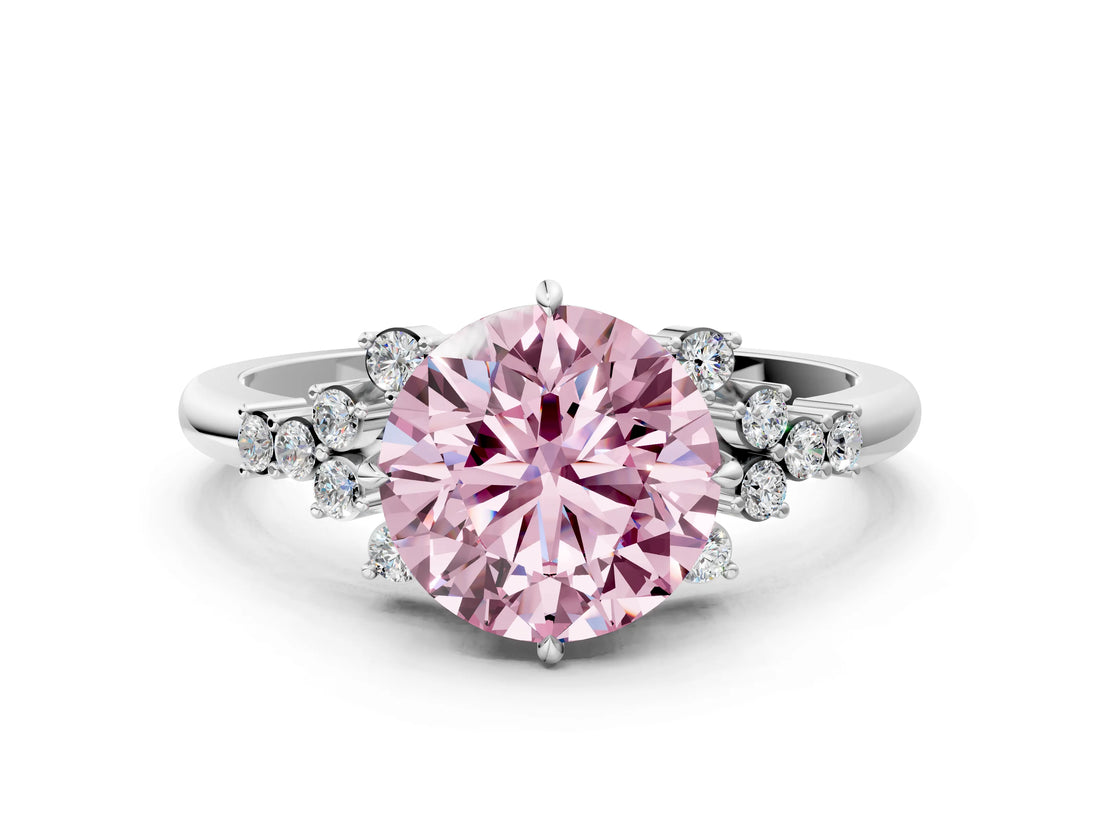 White gold Fancy Pink Round Cut Diamond Ring with Side Stones and Four-Prong Setting_70