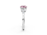 White gold Fancy Pink Round  Cut Diamond Ring with Tapered Baguette Side Stones in Four-Prong Setting_2