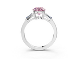 White gold Fancy Pink Round  Cut Diamond Ring with Tapered Baguette Side Stones in Four-Prong Setting_3