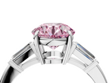 White gold Fancy Pink Round  Cut Diamond Ring with Tapered Baguette Side Stones in Four-Prong Setting_4