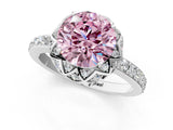 White gold Fancy Pink Round Cut Diamond Scalloped Halo Engagement Ring with Round Shared Prong Band_14