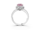 White gold Fancy Pink Round Cut Diamond Scalloped Halo Engagement Ring with Round Shared Prong Band_16