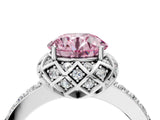 White gold Fancy Pink Round Cut Diamond Scalloped Halo Engagement Ring with Round Shared Prong Band_17