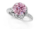 White gold Fancy Pink Round Cut Diamond Scalloped Halo Engagement Ring with Round Shared Prong Band_20