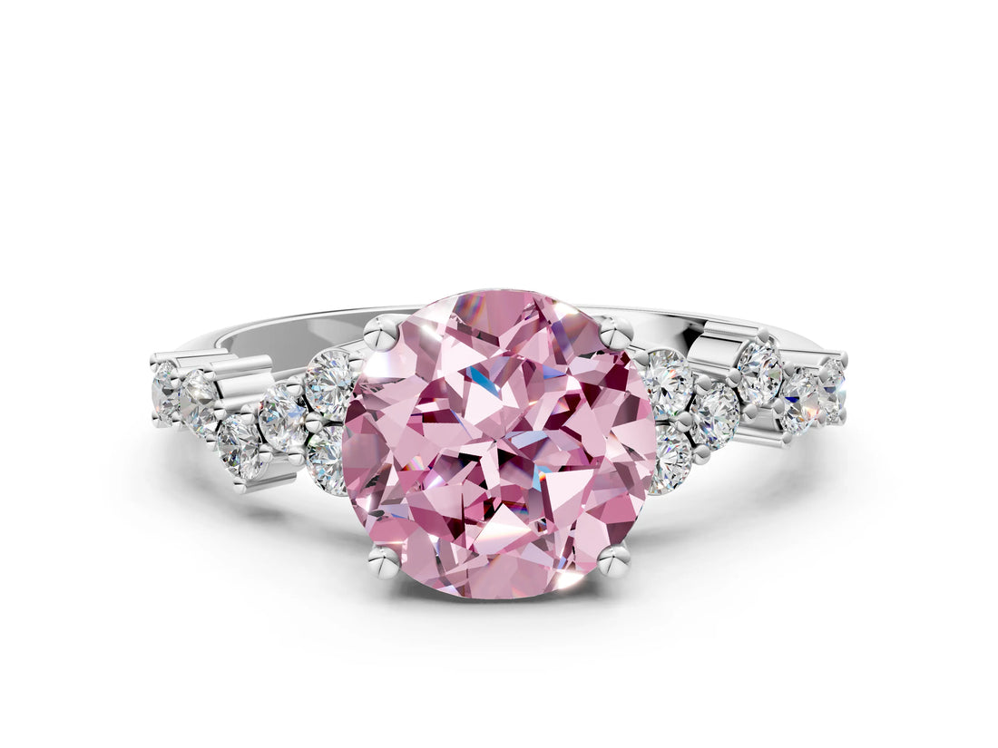 White gold Fancy Pink Round Cut Diamond Scattered Round Accent Ring with Prong Setting_12
