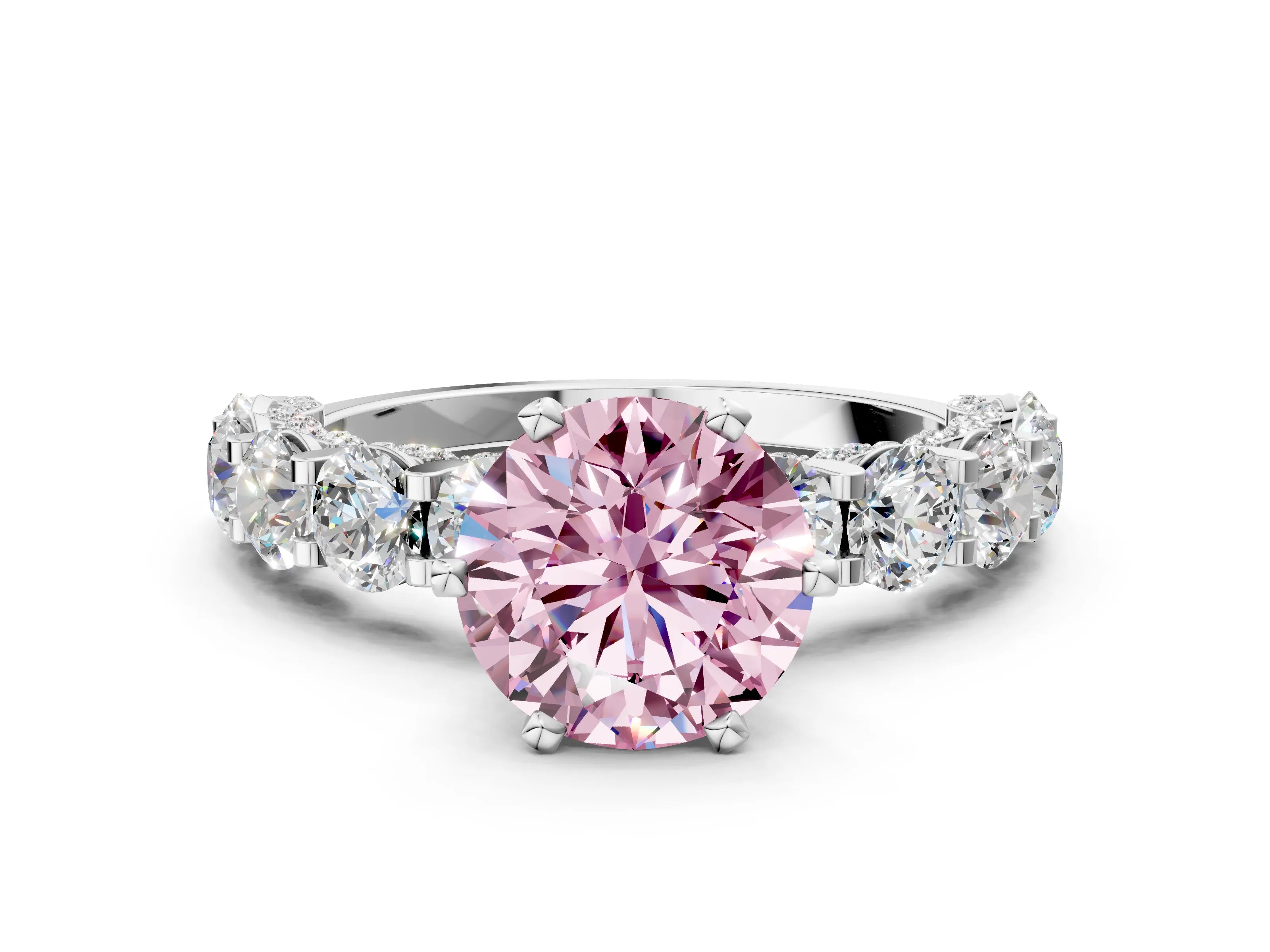 White gold Fancy Pink Round Cut Diamond Side Stone Engagement Ring with Four-Prong Setting_48