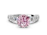 White gold Fancy Pink Round Cut Diamond Side Stone Engagement Ring with Four-Prong Setting_48