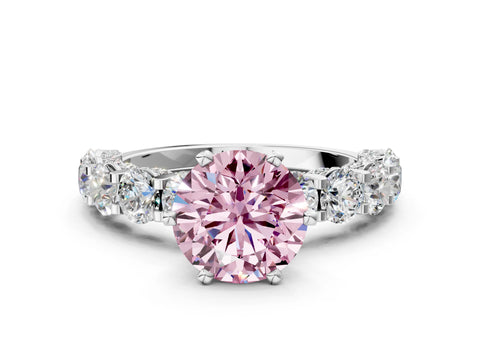 White gold Fancy Pink Round Cut Diamond Side Stone Engagement Ring with Four-Prong Setting_48