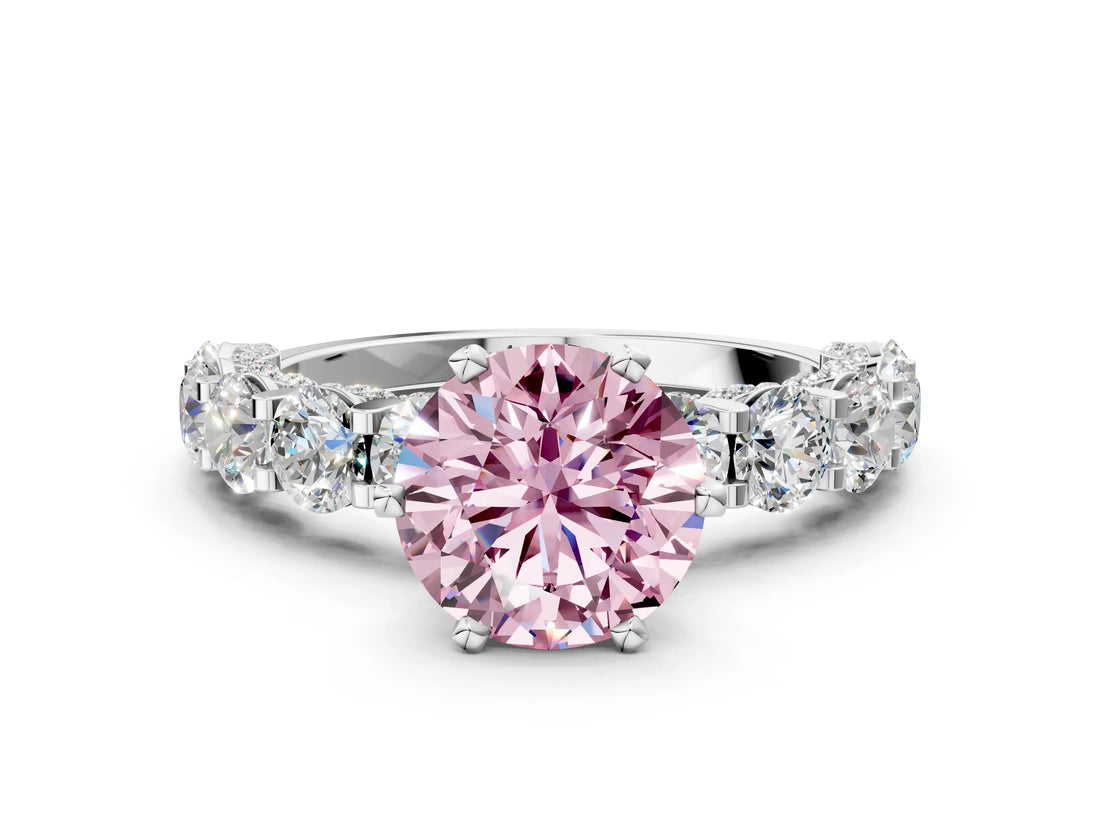 White gold Fancy Pink Round Cut Diamond Side Stone Engagement Ring with Four-Prong Setting_49