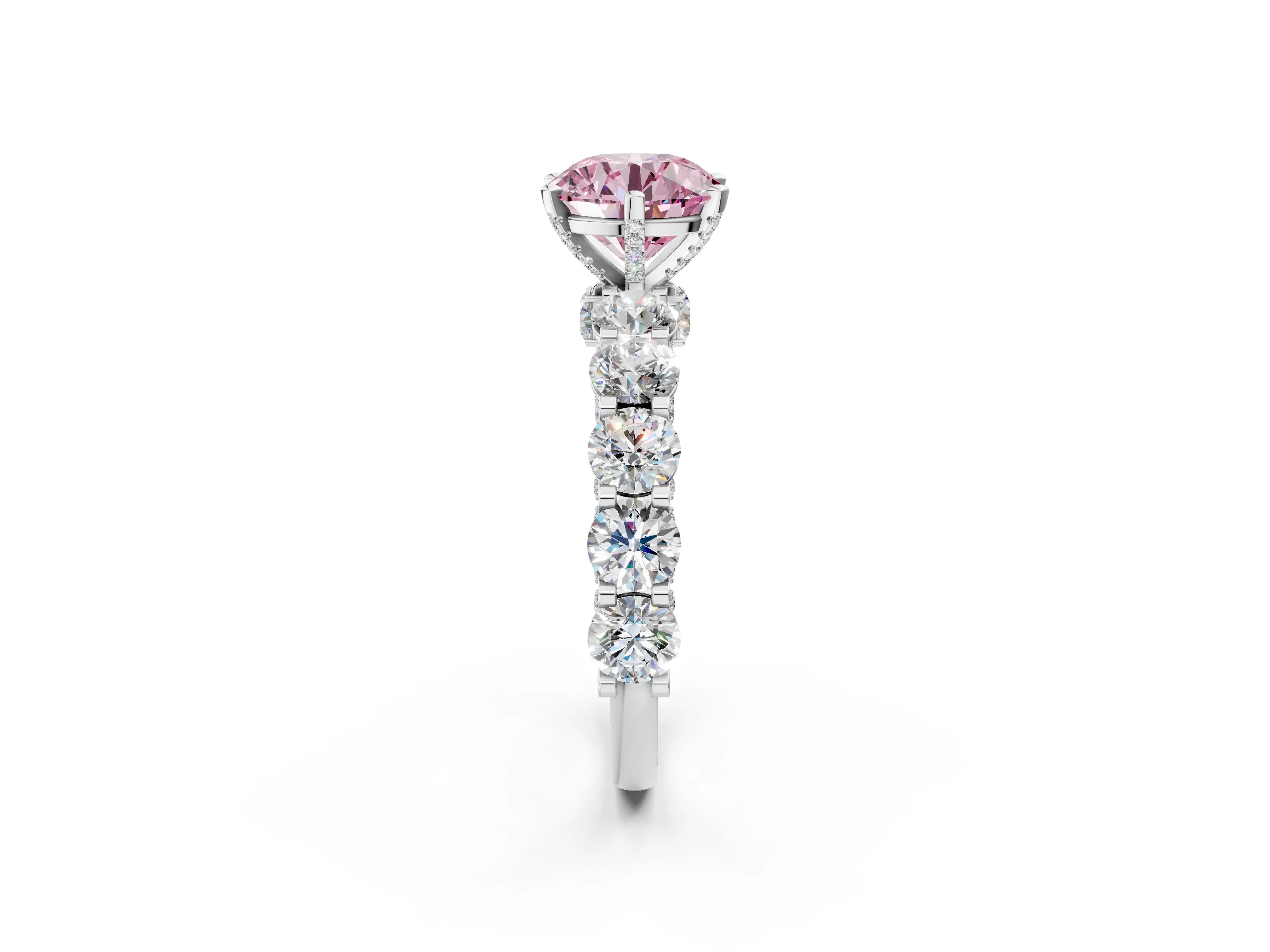 White gold Fancy Pink Round Cut Diamond Side Stone Engagement Ring with Four-Prong Setting_50