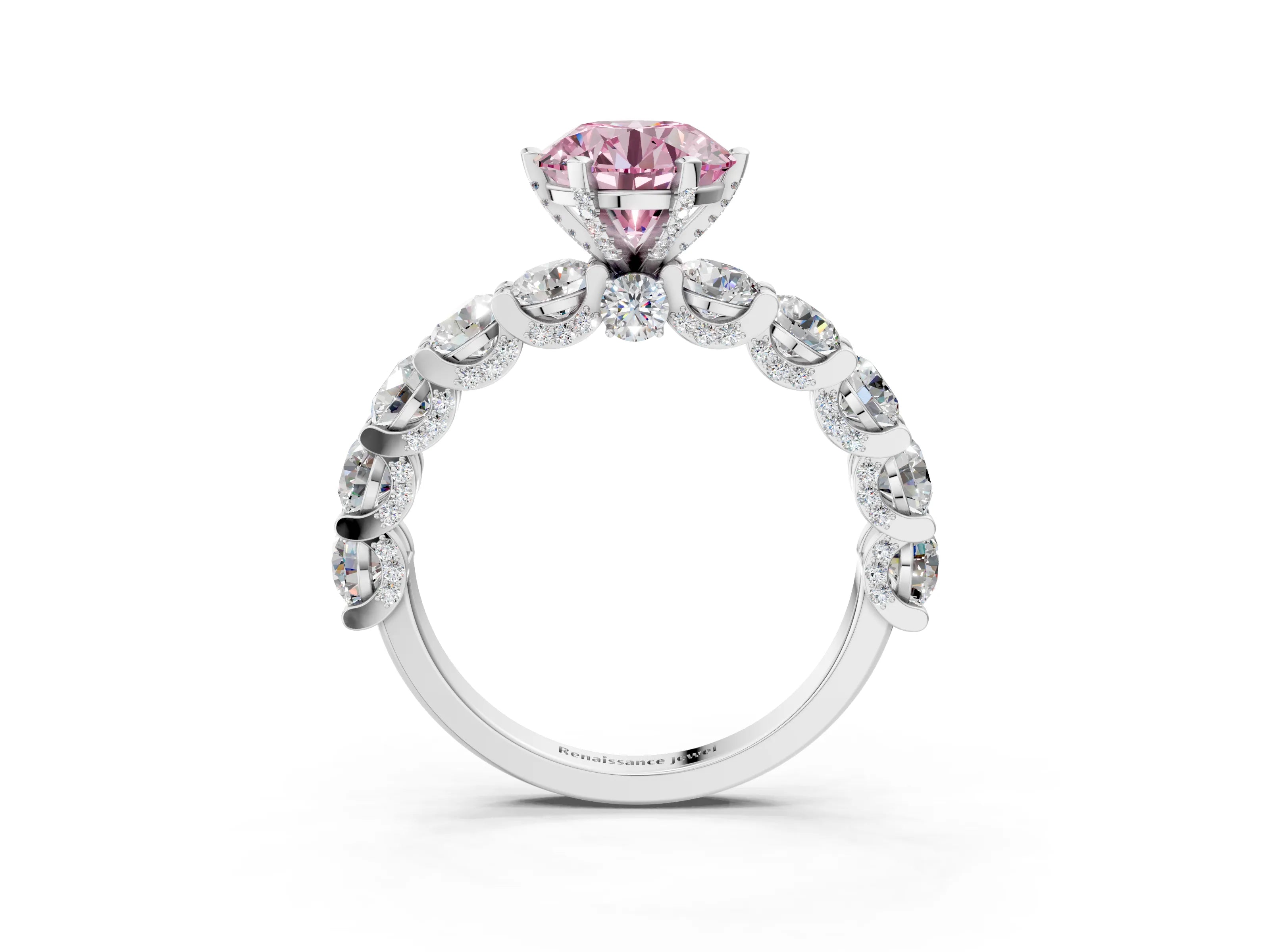 White gold Fancy Pink Round Cut Diamond Side Stone Engagement Ring with Four-Prong Setting_51