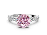 White gold Fancy Pink Round Cut Diamond Side Stone Solitaire Ring with Round  and Four-Prong Setting_24