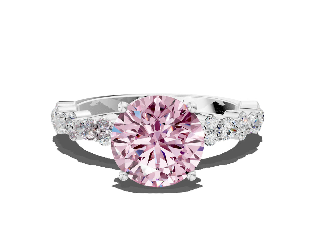 White gold Fancy Pink Round Cut Diamond Side Stone Solitaire Ring with Round  and Four-Prong Setting_89