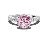 White gold Fancy Pink Round Cut Diamond Side Stone Solitaire Ring with Round  and Four-Prong Setting_89