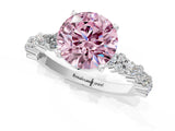 White gold Fancy Pink Round Cut Diamond Side Stone Solitaire Ring with Round  and Four-Prong Setting_90