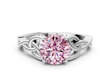 White gold Fancy Pink Round Cut Diamond Solitaire Celtic Knot Ring with Four-Prong Setting_29