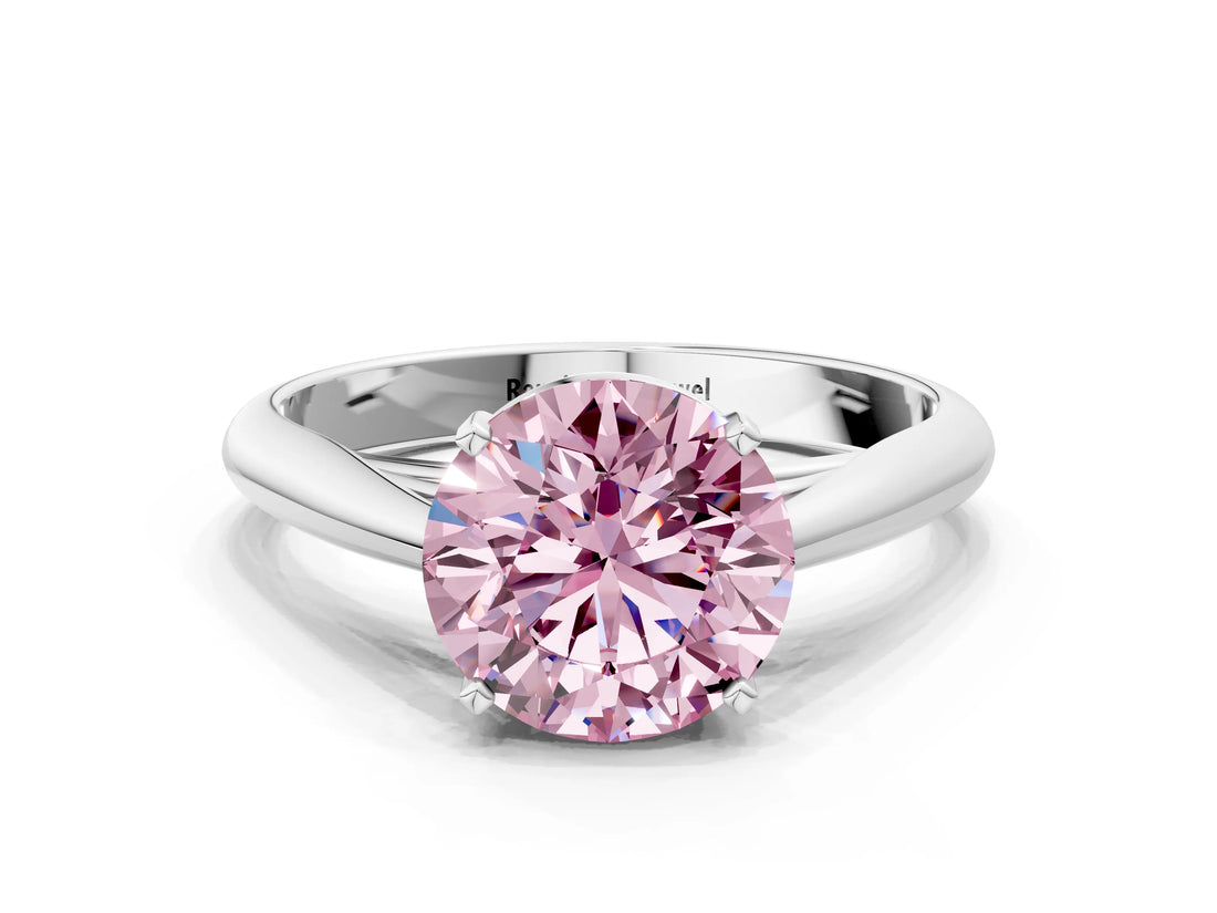 White gold Fancy Pink Round Cut Diamond Solitaire Engagement Ring with Cathedral Setting and Four-Prong Mount_64
