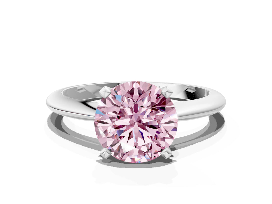 White gold Fancy Pink Round Cut Diamond Solitaire Engagement Ring with Classic Band and Four-Prong Setting_30