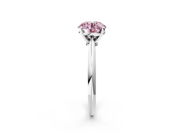 Platinum Fancy Pink Round Cut Diamond Solitaire Engagement Ring with Classic Band and Four-Prong Setting