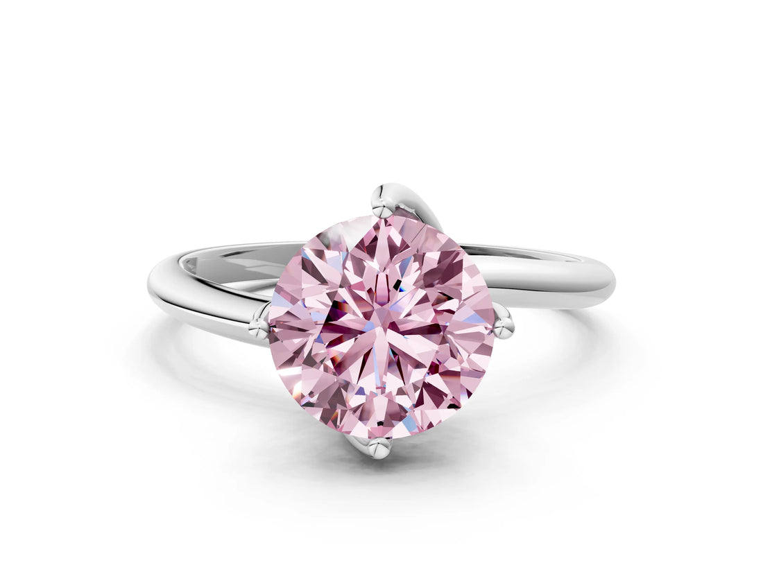 White gold Fancy Pink Round Cut Diamond Solitaire Engagement Ring with Four-Prong Setting and Classic Band_32