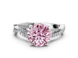 White gold Fancy Pink Round Cut Diamond Solitaire Engagement Ring with Twisted Pavé Band and Four-Prong Setting_97