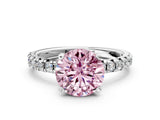 White gold Fancy Pink Round Cut Diamond Solitaire Pavé Engagement Ring with Round Band and Prong Setting_12