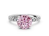 White gold Fancy Pink Round Cut Diamond Solitaire Pavé Engagement Ring with Round Band and Prong Setting_78