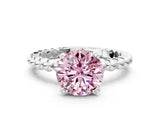 White gold Fancy Pink Round Cut Diamond Solitaire Ring with Beaded Band and Prong Setting_95
