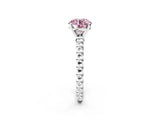 White gold Fancy Pink Round Cut Diamond Solitaire Ring with Beaded Band and Prong Setting_97