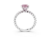 White gold Fancy Pink Round Cut Diamond Solitaire Ring with Beaded Band and Prong Setting_98