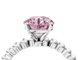 White gold Fancy Pink Round Cut Diamond Solitaire Ring with Beaded Band and Prong Setting_99