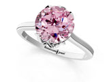 White gold Fancy Pink Round Cut Diamond Solitaire Ring with Flower Prong Setting and Classic Band_1