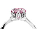 White gold Fancy Pink Round Cut Diamond Solitaire Ring with Flower Prong Setting and Classic Band_4