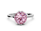White gold Fancy Pink Round Cut Diamond Solitaire Ring with Flower Prong Setting and Classic Band_52