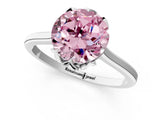 White gold Fancy Pink Round Cut Diamond Solitaire Ring with Flower Prong Setting and Classic Band_53