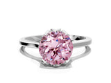 White gold Fancy Pink Round Cut Diamond Solitaire Ring with Flower Prong Setting and Classic Band