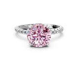 White gold Fancy Pink Round Cut Diamond Solitaire Ring with Four-Prong Setting and Pavé Band_15