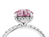 White gold Fancy Pink Round Cut Diamond Solitaire Ring with Four-Prong Setting and Pavé Band_19